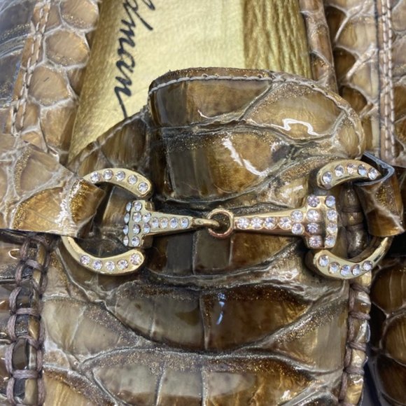 Beverly Feldman Gold Riding Bit Rhinestone Loafers (36.5) - Picture 3 of 12